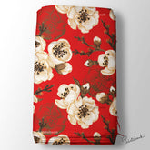 Cherry Red Big Floral Printed Fabric Material Wholesale Price Online